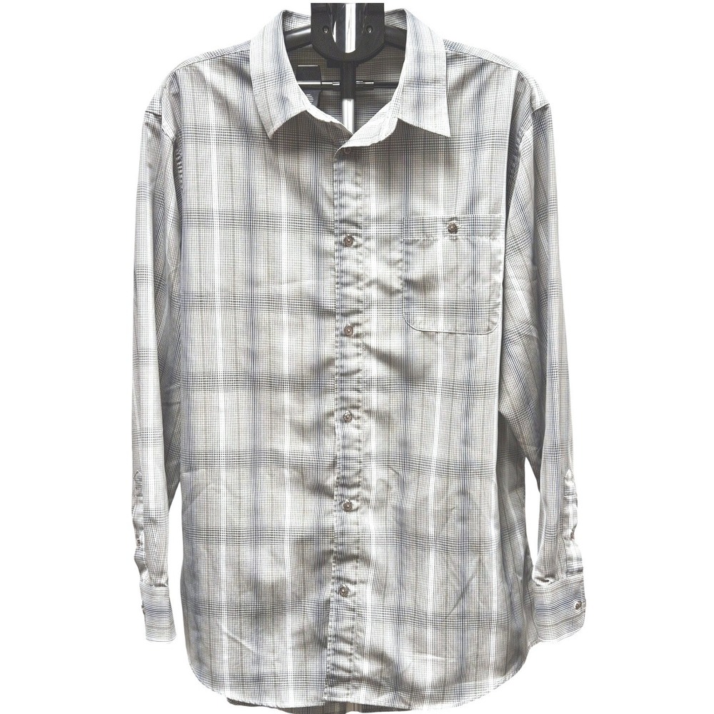 R&R‎ Casual Luxury Microfiber Shirt XXL Plaid Grey Blue Performance Easy Care